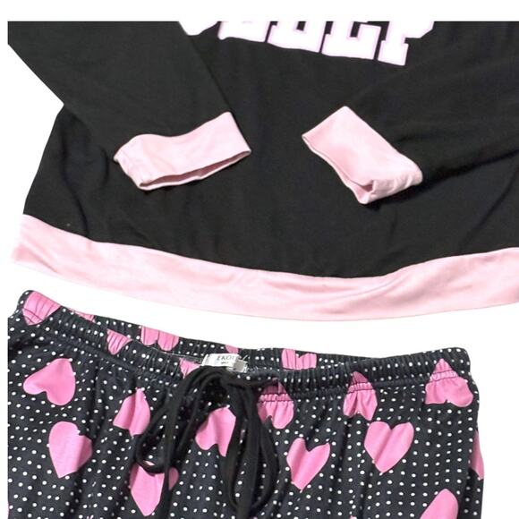 I Love Sleep Pajama Set - Long Sleeve Elbow Patch Top & Heart Dot Pants - Medium - Picture 10 of 16